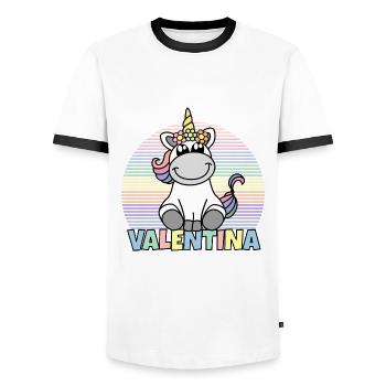Nom de la licorne Valentina - T-shirt contrasté Homme - blanc/noir - Devant - AI Model Female 172 light (172cm) & AI Model Male 178 dark (178cm)