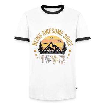 Being Awesome Since 1995 - Geschenkidee - Männer Kontrast-T-Shirt - Weiß/Schwarz - Vorne - AI Model Female 172 light (172cm) & AI Model Male 178 dark (178cm)