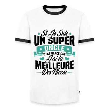 Super Oncle - Humour Cadeau Nièce Tonton - T-shirt contrasté Homme - blanc/noir - Devant - AI Model Female 172 light (172cm) & AI Model Male 178 dark (178cm)