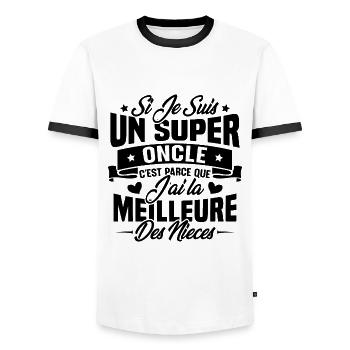 Super Oncle - Humour Cadeau Nièce Tonton - T-shirt contrasté Homme - blanc/noir - Devant - AI Model Female 172 light (172cm) & AI Model Male 178 dark (178cm)