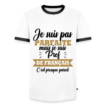 Pas parfaite mais je suis prof de français - T-shirt contrasté Homme - blanc/noir - Devant - AI Model Female 172 light (172cm) & AI Model Male 178 dark (178cm)