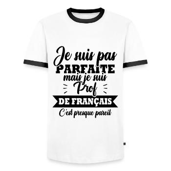Pas parfaite mais je suis prof de français - T-shirt contrasté Homme - blanc/noir - Devant - AI Model Female 172 light (172cm) & AI Model Male 178 dark (178cm)