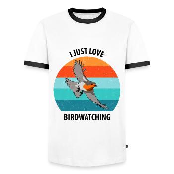 Observation des oiseaux Observation des oiseaux Observation des oiseaux - T-shirt contrasté Homme - blanc/noir - Devant - AI Model Female 172 light (172cm) & AI Model Male 178 dark (178cm)