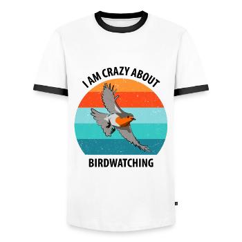 Observation des oiseaux Observation des oiseaux Observation des oiseaux - T-shirt contrasté Homme - blanc/noir - Devant - AI Model Female 172 light (172cm) & AI Model Male 178 dark (178cm)