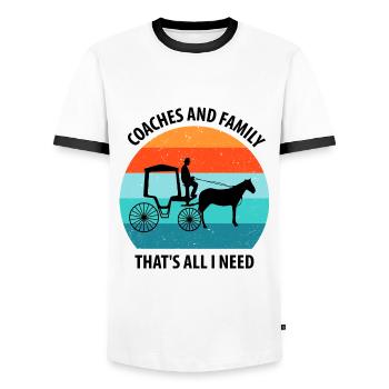 Calèche de cocher Calèche tirée par des chevaux Calèche - T-shirt contrasté Homme - blanc/noir - Devant - AI Model Female 172 light (172cm) & AI Model Male 178 dark (178cm)