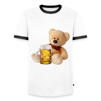 Ours avec bière bière chemise buveur de bière - T-shirt contrasté Homme - blanc/noir - Devant - AI Model Female 172 light (172cm) & AI Model Male 178 dark (178cm)