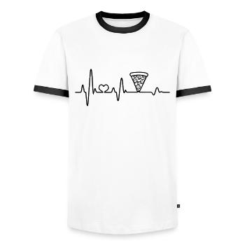 Pizza salami heartbeat pizzeria fast food meal - Men's Ringer Shirt - white/black - Front - AI Model Female 172 light (172cm) & AI Model Male 178 dark (178cm)