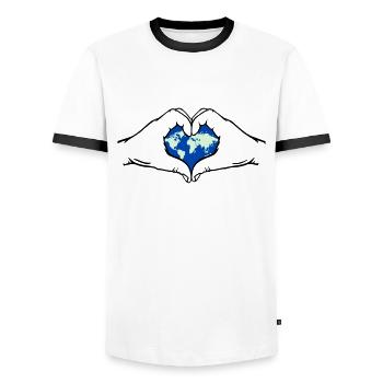 Forme de coeur d’amour du monde - T-shirt contrasté Homme - blanc/noir - Devant - AI Model Female 172 light (172cm) & AI Model Male 178 dark (178cm)