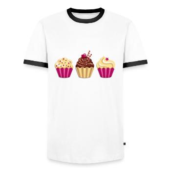 Cupcake - Muffin - Donut - Ice cream - chocolate - - Men's Ringer Shirt - white/black - Front - AI Model Female 172 light (172cm) & AI Model Male 178 dark (178cm)