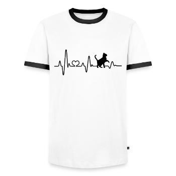 Chat amour chats battement de coeur amoureux des chats ECG - T-shirt contrasté Homme - blanc/noir - Devant - AI Model Female 172 light (172cm) & AI Model Male 178 dark (178cm)