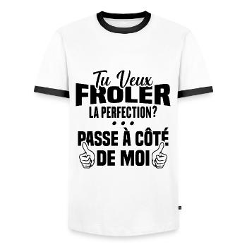 Tu veux froler la perfection passe à côté de moi - T-shirt contrasté Homme - blanc/noir - Devant - AI Model Female 172 light (172cm) & AI Model Male 178 dark (178cm)