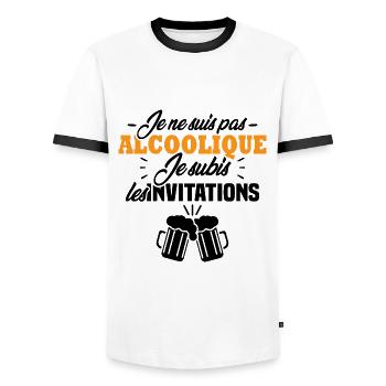 Je ne suis pas alcoolique je subis les invitations - T-shirt contrasté Homme - blanc/noir - Devant - AI Model Female 172 light (172cm) & AI Model Male 178 dark (178cm)