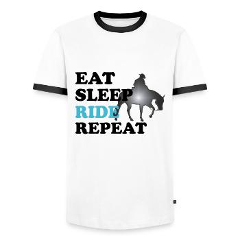 Reining Westernreiter - T-shirt contrasté Homme - blanc/noir - Devant - AI Model Female 172 light (172cm) & AI Model Male 178 dark (178cm)