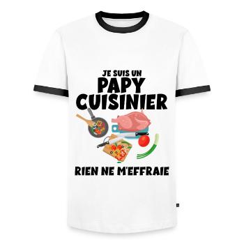 Papy Cuisinier et Courageux Humour Homme - T-shirt contrasté Homme - blanc/noir - Devant - AI Model Female 172 light (172cm) & AI Model Male 178 dark (178cm)