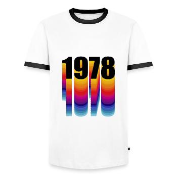 1978 année de naissance - T-shirt contrasté Homme - blanc/noir - Devant - AI Model Female 172 light (172cm) & AI Model Male 178 dark (178cm)