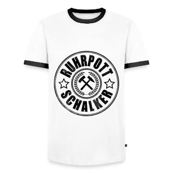 Ruhrpott Schalker - Männer Kontrast-T-Shirt - Weiß/Schwarz - Vorne - AI Model Female 172 light (172cm) & AI Model Male 178 dark (178cm)