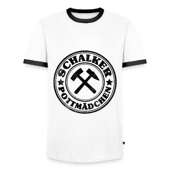 Schalker Pottmädchen - Männer Kontrast-T-Shirt - Weiß/Schwarz - Vorne - AI Model Female 172 light (172cm) & AI Model Male 178 dark (178cm)