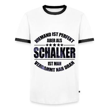 Schalker Fan Design Geschenkidee - Männer Kontrast-T-Shirt - Weiß/Schwarz - Vorne - AI Model Female 172 light (172cm) & AI Model Male 178 dark (178cm)