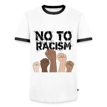 no to racism fists - contre le racisme - T-shirt contrasté Homme - blanc/noir - Devant - AI Model Female 172 light (172cm) & AI Model Male 178 dark (178cm)
