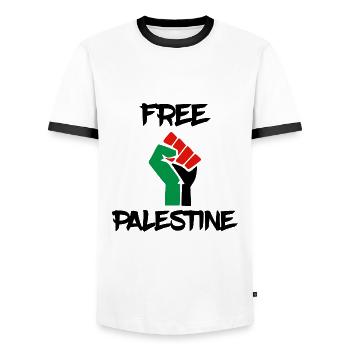 free palestine palästina faust fist - Männer Kontrast-T-Shirt - Weiß/Schwarz - Vorne - AI Model Female 172 light (172cm) & AI Model Male 178 dark (178cm)