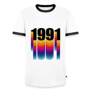 1991 Year of birth - Men's Ringer Shirt - white/black - Front - AI Model Female 172 light (172cm) & AI Model Male 178 dark (178cm)