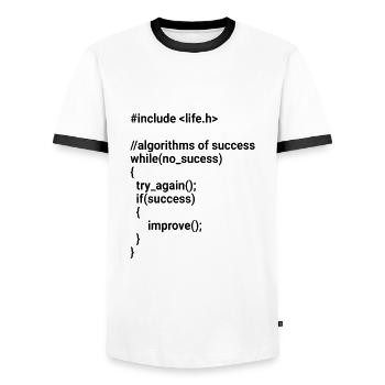 While(no success) - if(success) improve! - Männer Kontrast-T-Shirt - Weiß/Schwarz - Vorne - AI Model Female 172 light (172cm) & AI Model Male 178 dark (178cm)