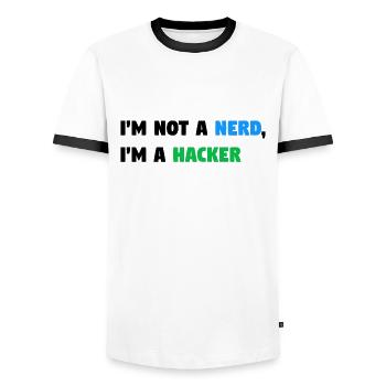 Im Not a Nerd, I'm a Hacker! #TechLife - Männer Kontrast-T-Shirt - Weiß/Schwarz - Vorne - AI Model Female 172 light (172cm) & AI Model Male 178 dark (178cm)