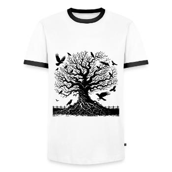 Der Krähenbaum Kunst T-Shirt für Naturliebhaber - Männer Kontrast-T-Shirt - Weiß/Schwarz - Vorne - AI Model Female 172 light (172cm) & AI Model Male 178 dark (178cm)