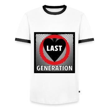 Last Generation - Pride in Climate Protection - Men's Ringer Shirt - white/black - Front - AI Model Female 172 light (172cm) & AI Model Male 178 dark (178cm)