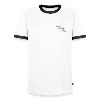 OUTSIDE THE BOX | THINKING | DIFFERENT | CHANGE - Men's Ringer Shirt - white/black - Front - AI Model Female 172 light (172cm) & AI Model Male 178 dark (178cm)