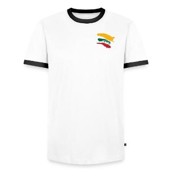 Litauen Flagge - Pinsel Streifen - Männer Kontrast-T-Shirt - Weiß/Schwarz - Vorne - AI Model Female 172 light (172cm) & AI Model Male 178 dark (178cm)