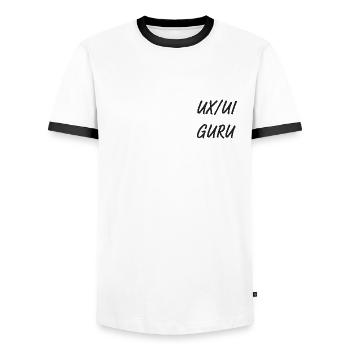 UX/UI Guru - Men's Ringer Shirt - white/black - Front - AI Model Female 172 light (172cm) & AI Model Male 178 dark (178cm)