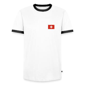 Flag of Switzerland - Men's Ringer Shirt - white/black - Front - AI Model Female 172 light (172cm) & AI Model Male 178 dark (178cm)