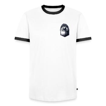 Igel in Tasche – Schutzfreund Design - Männer Kontrast-T-Shirt - Weiß/Schwarz - Vorne - AI Model Female 172 light (172cm) & AI Model Male 178 dark (178cm)