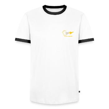 Greyhound - Ar Nós Na Gaoithe Gold - Men's Ringer Shirt - white/black - Front - AI Model Female 172 light (172cm) & AI Model Male 178 dark (178cm)