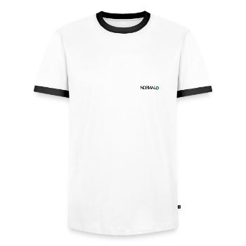 NORMAL O - Männer Kontrast-T-Shirt - Weiß/Schwarz - Vorne - AI Model Female 172 light (172cm) & AI Model Male 178 dark (178cm)
