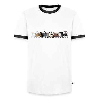 12 Katzen gehen hinterein Taschen & Rucksäcke - Männer Kontrast-T-Shirt - Weiß/Schwarz - Vorne - AI Model Female 172 light (172cm) & AI Model Male 178 dark (178cm)