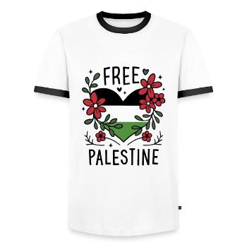 Free palestine drapeau - T-shirt contrasté Homme - blanc/noir - Devant - AI Model Female 172 light (172cm) & AI Model Male 178 dark (178cm)