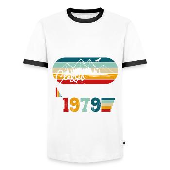45e anniversaire Original août 1979 Né en 1979 - T-shirt contrasté Homme - blanc/noir - Devant - AI Model Female 172 light (172cm) & AI Model Male 178 dark (178cm)