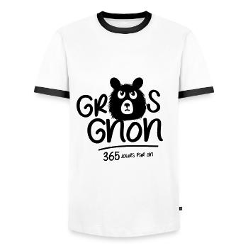 Grumpy bear 365 days a year! - Men's Ringer Shirt - white/black - Front - AI Model Female 172 light (172cm) & AI Model Male 178 dark (178cm)