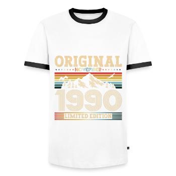 33e anniversaire Original Novembre Vintage 1990 - T-shirt contrasté Homme - blanc/noir - Devant - AI Model Female 172 light (172cm) & AI Model Male 178 dark (178cm)