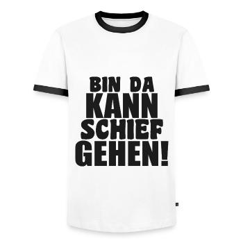 bin da kann schief gehen lustiger humor Spruch - Männer Kontrast-T-Shirt - Weiß/Schwarz - Vorne - AI Model Female 172 light (172cm) & AI Model Male 178 dark (178cm)