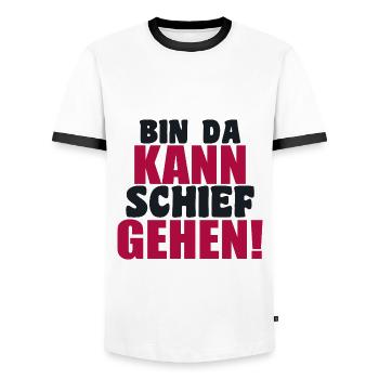 bin da kann schief gehen lustiger humor Spruch - Männer Kontrast-T-Shirt - Weiß/Schwarz - Vorne - AI Model Female 172 light (172cm) & AI Model Male 178 dark (178cm)