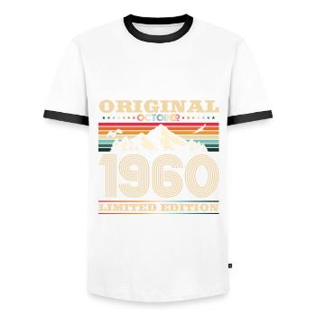 63. Geburtstag Original Oktober Jahrgang 1960 - Männer Kontrast-T-Shirt - Weiß/Schwarz - Vorne - AI Model Female 172 light (172cm) & AI Model Male 178 dark (178cm)