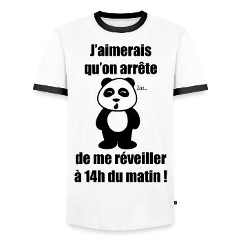 Pas du matin panda - T-shirt contrasté Homme - blanc/noir - Devant - AI Model Female 172 light (172cm) & AI Model Male 178 dark (178cm)