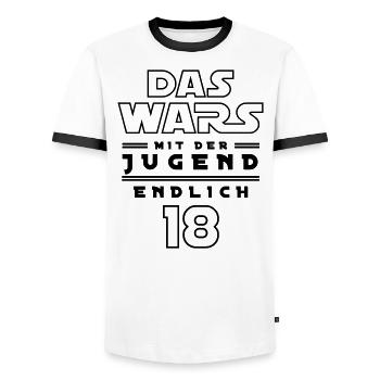 18. Geburtstag Das Wars mit der Jugend Achtzehn - Männer Kontrast-T-Shirt - Weiß/Schwarz - Vorne - AI Model Female 172 light (172cm) & AI Model Male 178 dark (178cm)