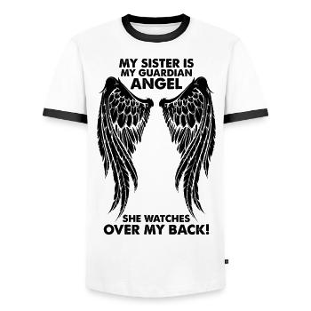 My Sister is My Guardian Angel - Men's Ringer Shirt - white/black - Front - AI Model Female 172 light (172cm) & AI Model Male 178 dark (178cm)