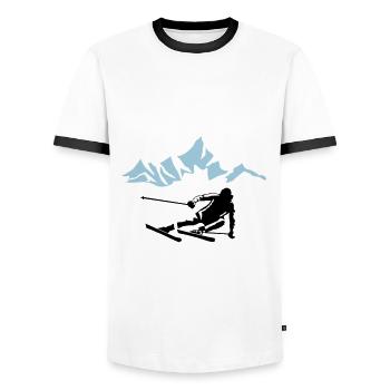 Skiers and mountains, skiing - Men's Ringer Shirt - white/black - Front - AI Model Female 172 light (172cm) & AI Model Male 178 dark (178cm)