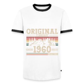65th Birthday Gift Husband Original February 1960 - Men's Ringer Shirt - white/black - Front - AI Model Female 172 light (172cm) & AI Model Male 178 dark (178cm)