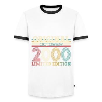 24. Geburtstag Vintage Oktober 2000 Jahrgang - Männer Kontrast-T-Shirt - Weiß/Schwarz - Vorne - AI Model Female 172 light (172cm) & AI Model Male 178 dark (178cm)